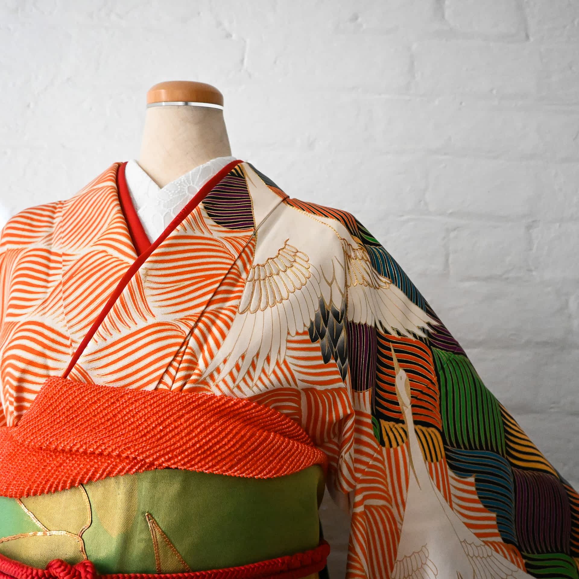 100% Silk Antique hotsell Furisode / Kimono from Japan Orange & White with Obi