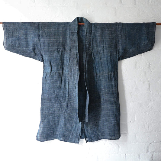 Rare Antique Indigo Kasuri Hemp Noragi